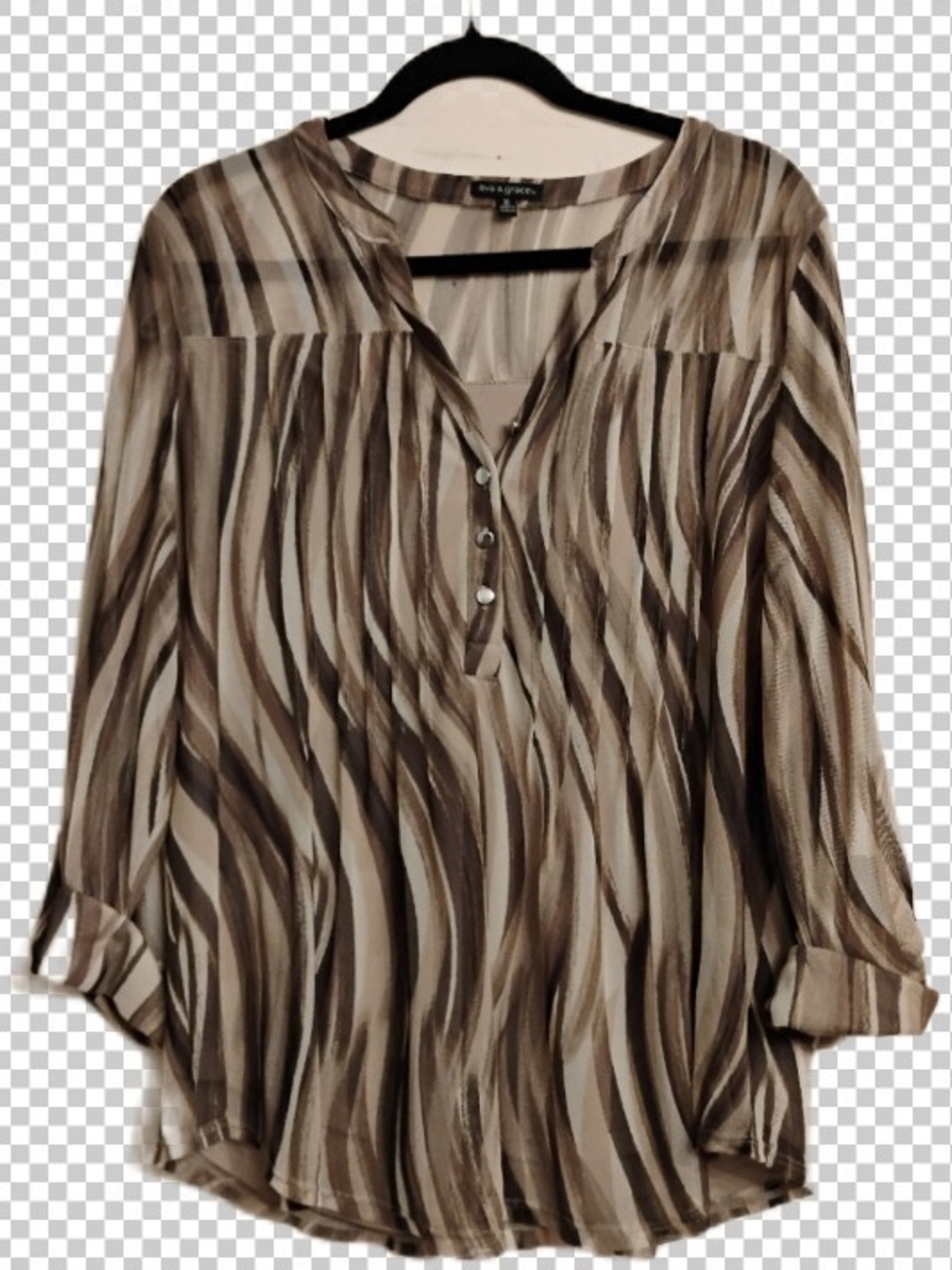 Ava & Grace Brown and Cream Wave-Print Button Tunic